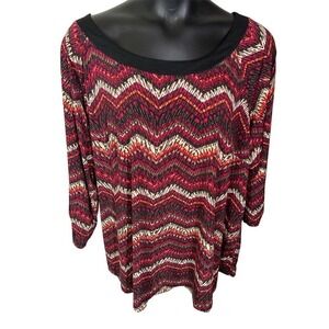 Cato Woman 3/4 Sleeve Multicolored Zig Zag Print Top Women's Size 26/28